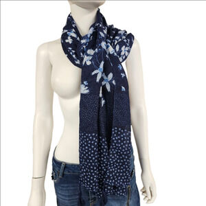 2 Chic Dark Blue Floral Scarf With Tassles